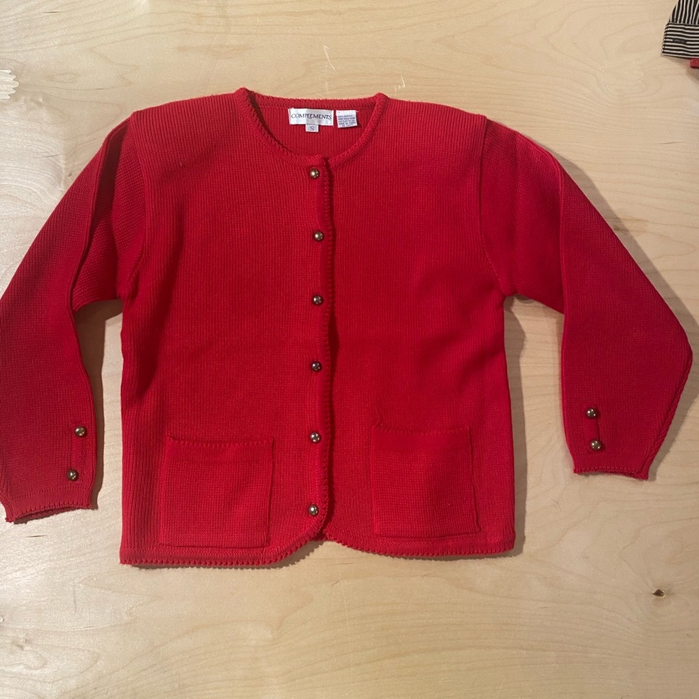 Complements Red Button-Up Cardigan Small (QM)